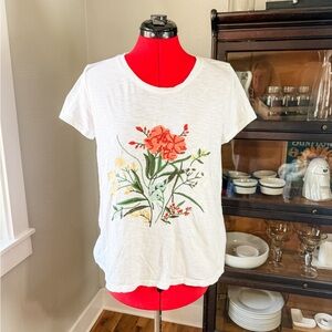Style & Co Floral Embroidered White 100% Cotton T-Shirt Size M